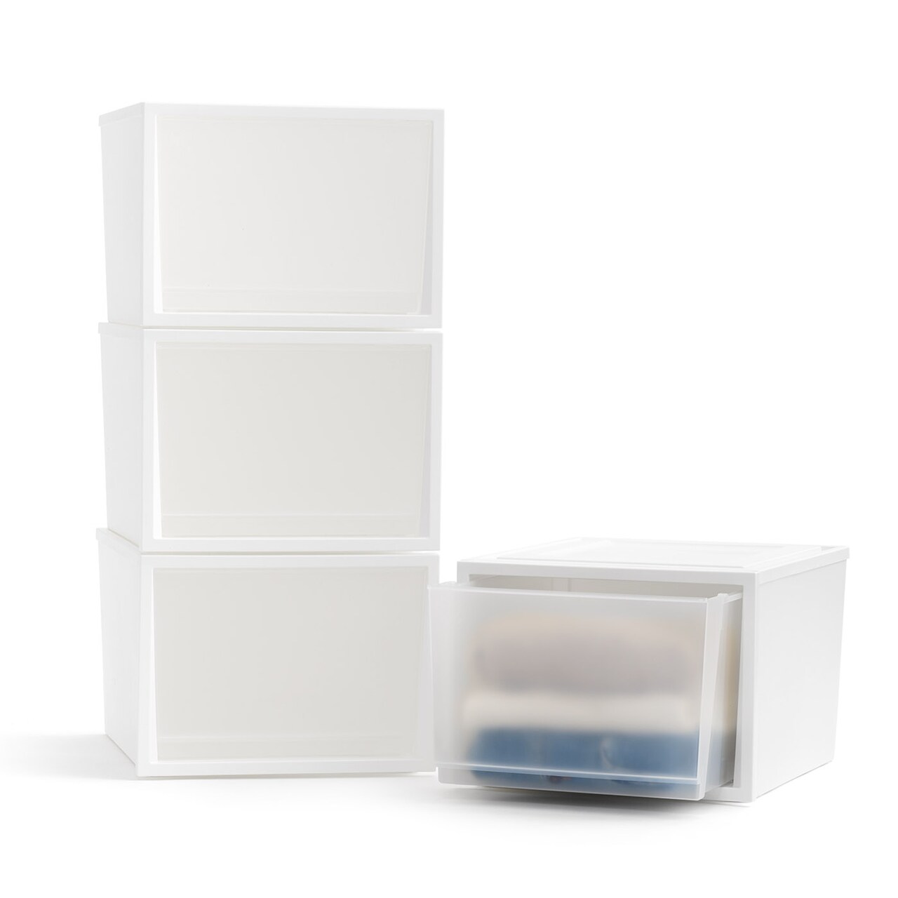 IRIS USA 4 Pack 34 Qt. Medium Stackable Plastic Drawers for Clothes, White